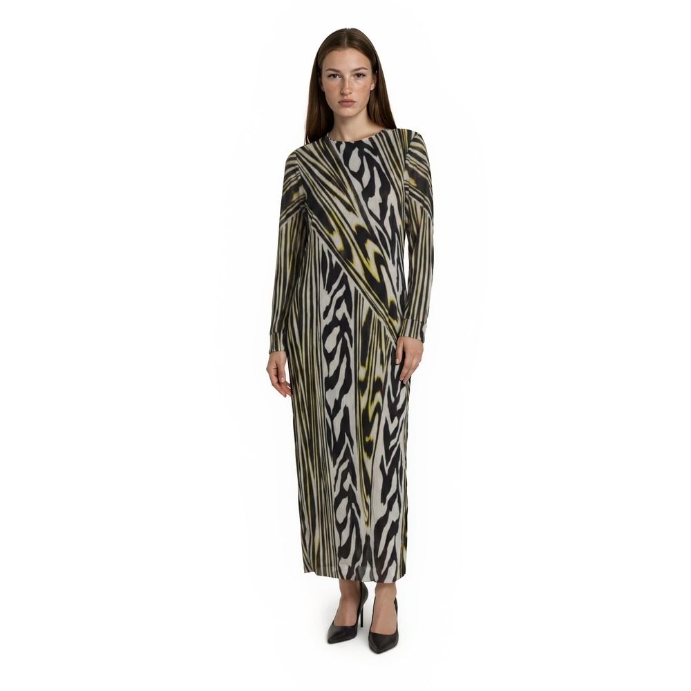 AFRM Maxi Dress Women's Size XL Black White‎ Yellow Zebra Long Sleeve Bodycon